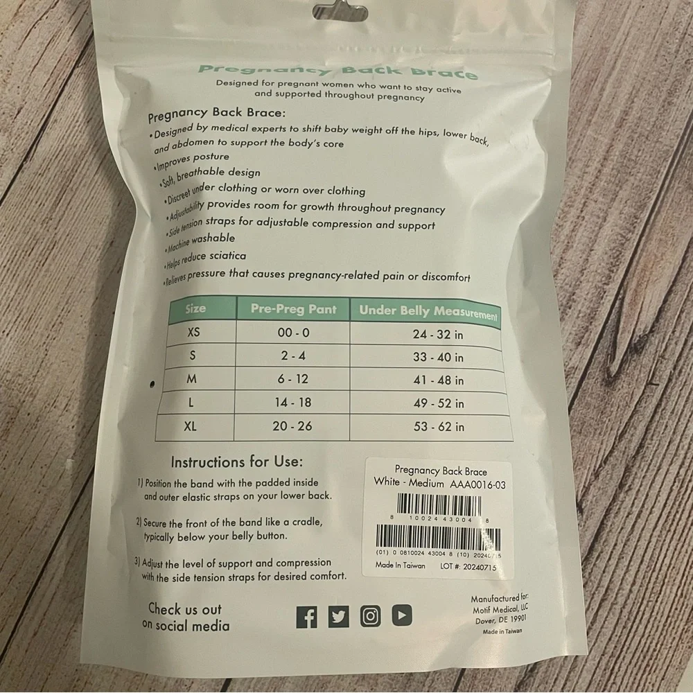 Motif Medical Pregnancy Back Brace Belly Band Support Medium White 6 8 10 12 M - Picture 4 of 7